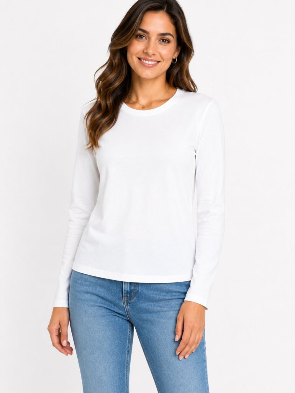 Classic White Long-Sleeve Crewneck Top - S